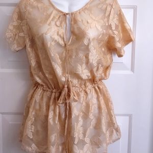 MANHATTAN BLUES SHEER DRAW STRING BLOUSE